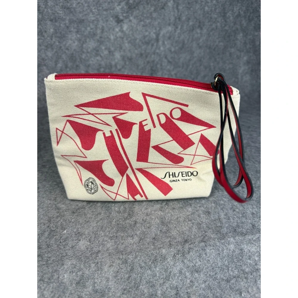 Shiseido Ginza Tokyo Makeup Cosmetic Bag Pouch‎ Zipper Red Canvas